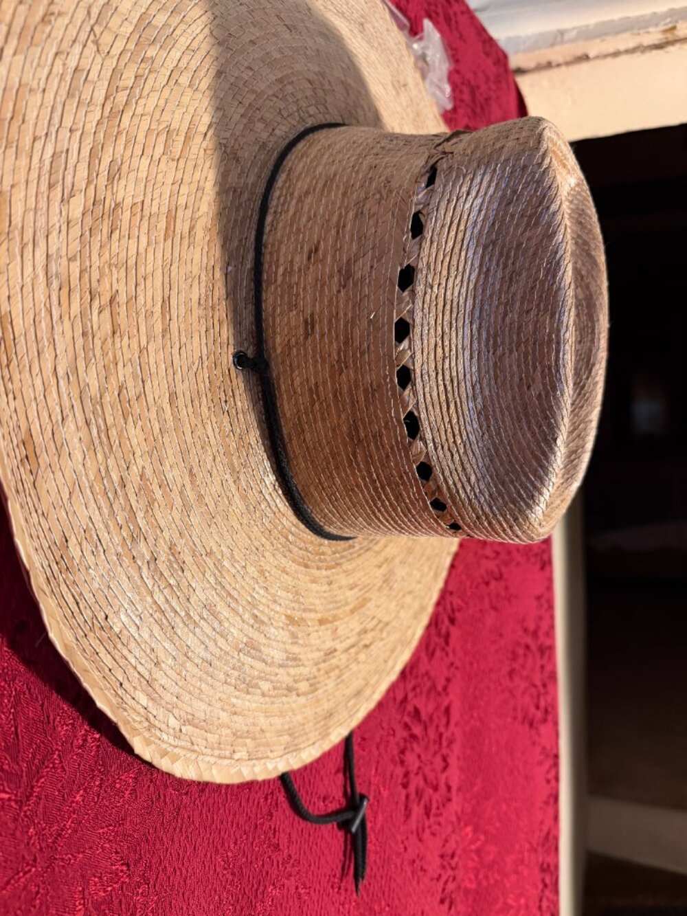 Palm Leaf Straw Tan Western Hat Black Ribbon Handmade in Mexico One Size - Picture 3 of 5